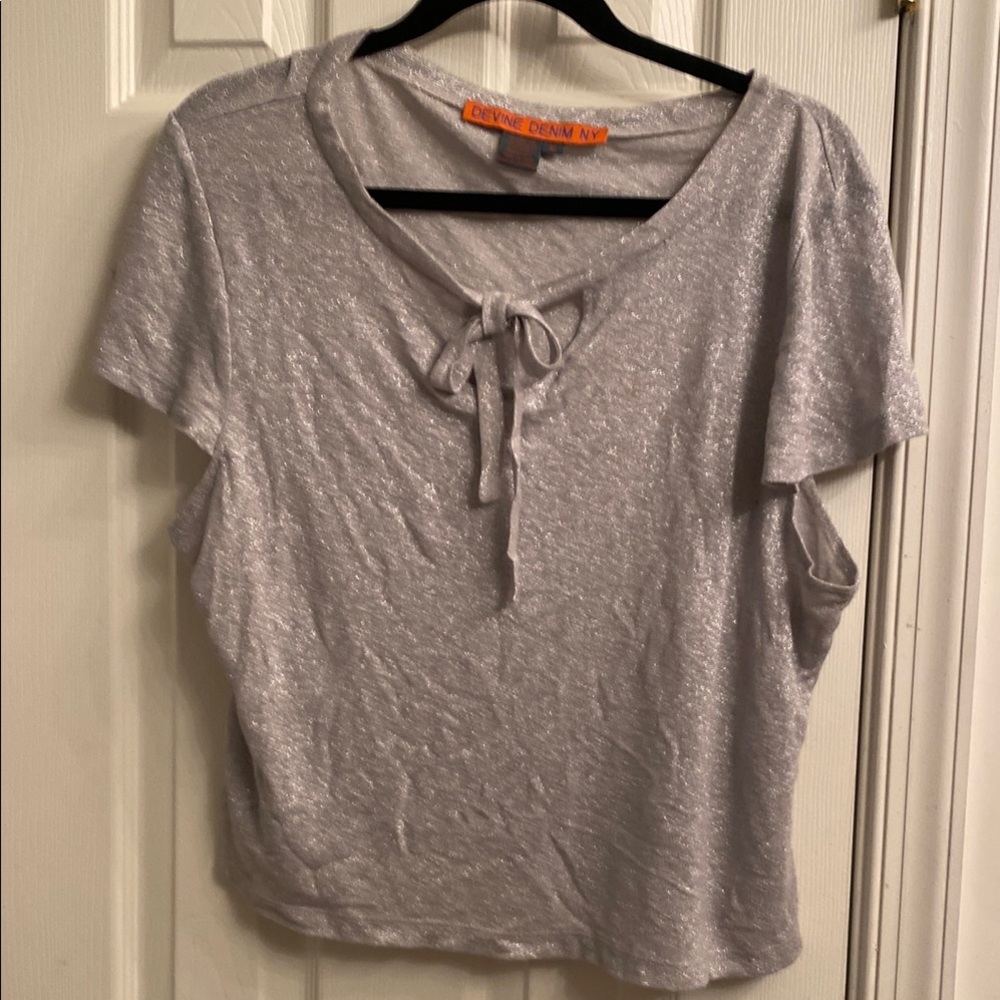 Elegant Silver Top with Tie Detail